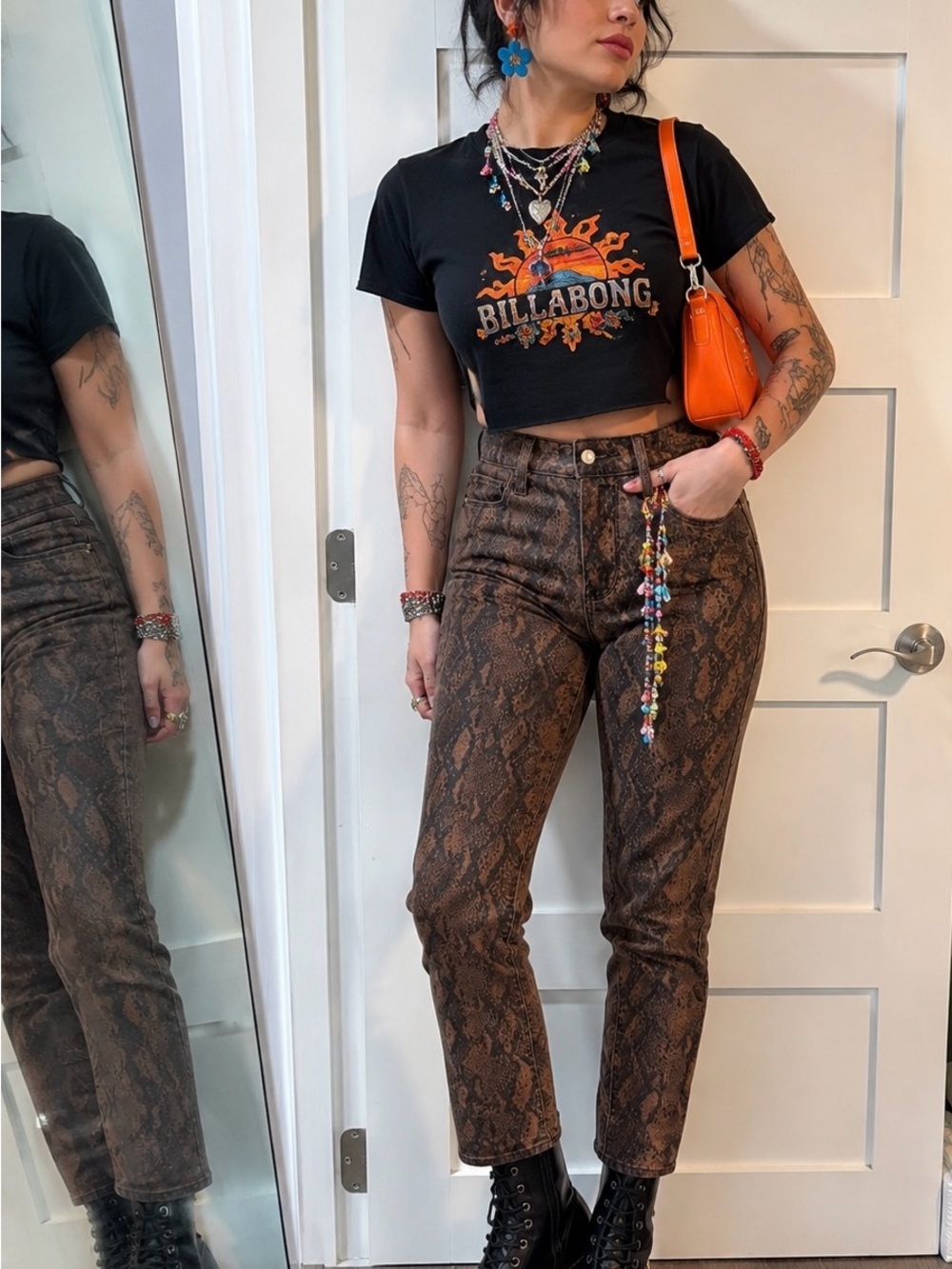 PAIGE Snakeskin Print Skinny Jeans Brown Black High Rise Women’s Denim Pants